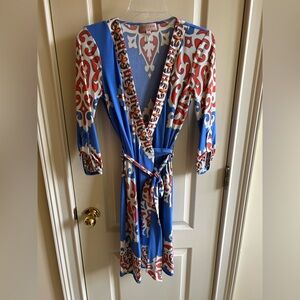 Blue and Orange Hale Bob Vintage Wrap Dress